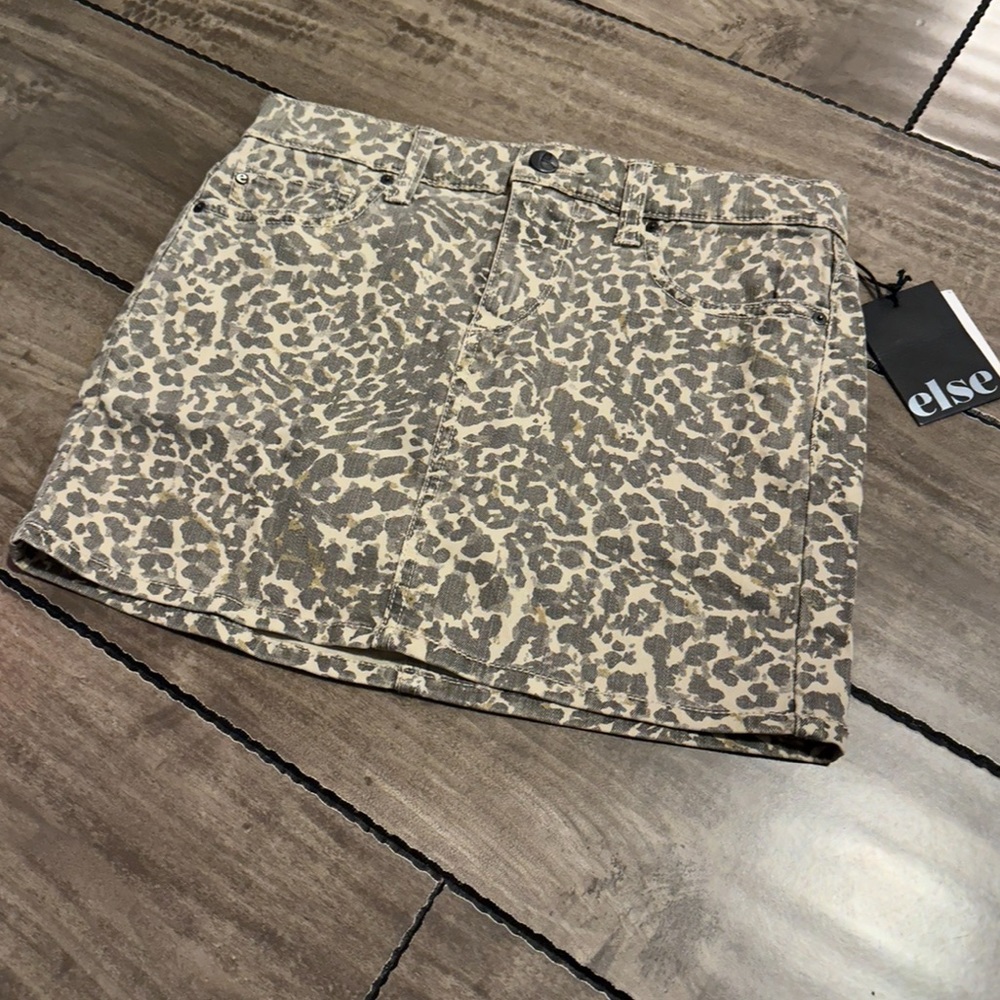 Else - Denim Leopard Print Jean Mini Skirt